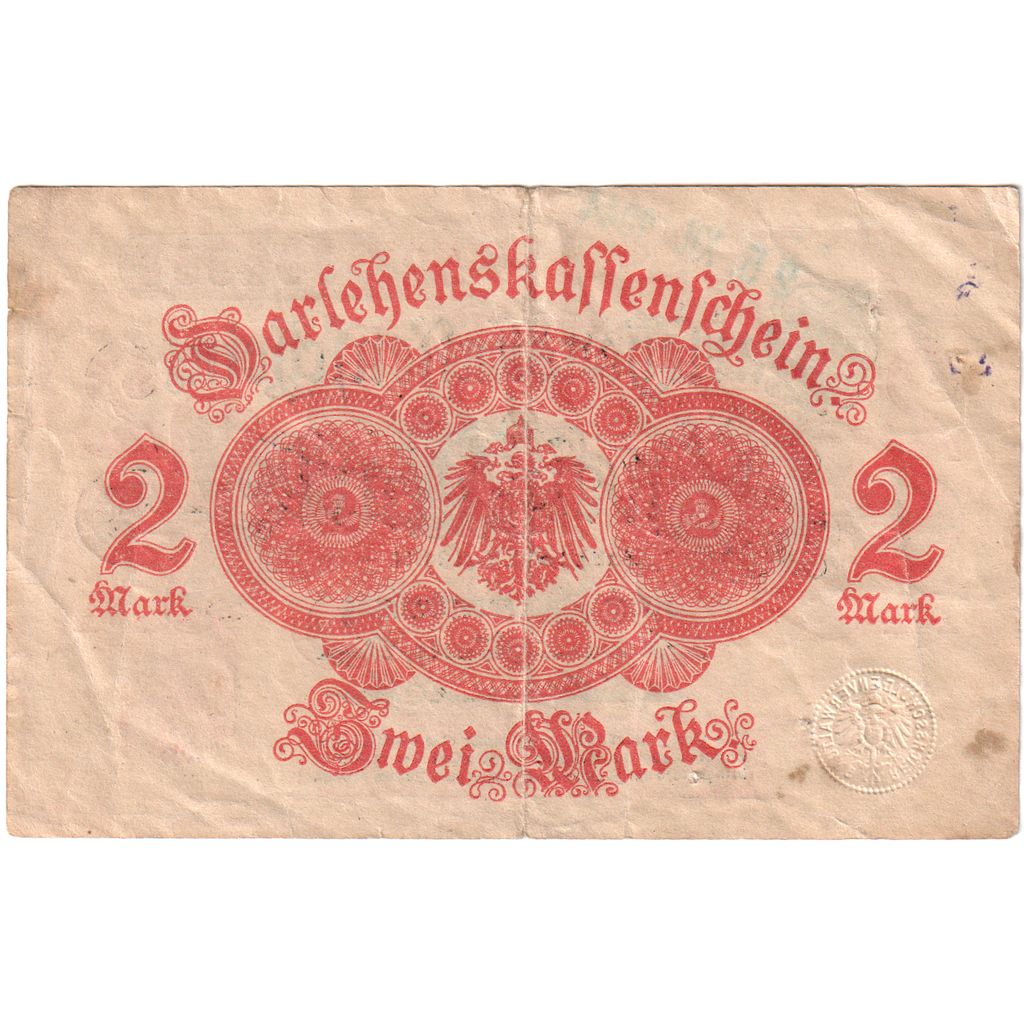 Niemcy, 2 Mark, 1914-08-12, VF(20-25)