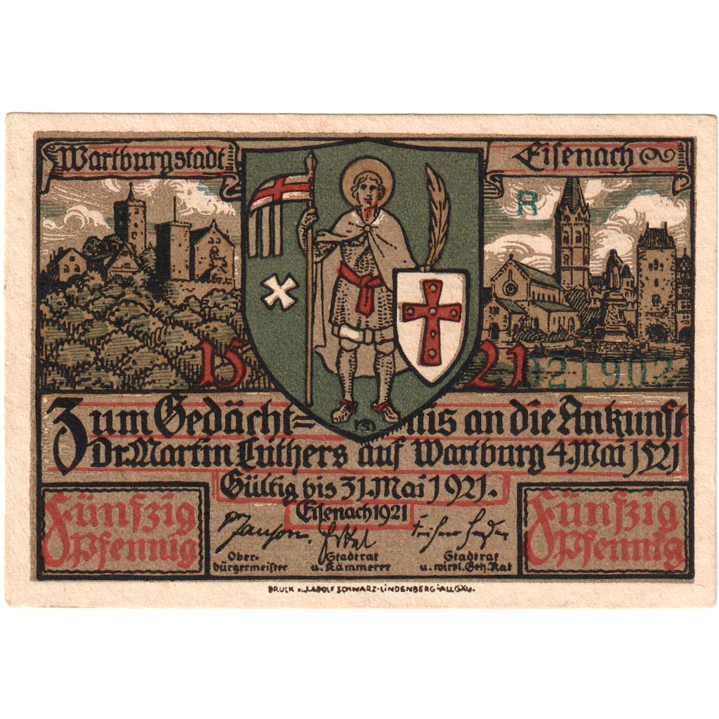 Allemagne, Eisenach, 50 Pfennig, 1921-05-31, SPL