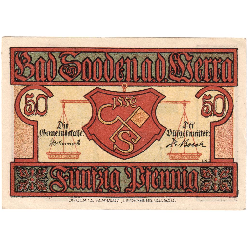 Niemcy, Sooden a.d Werra, 50 Pfennig, UNC(63)