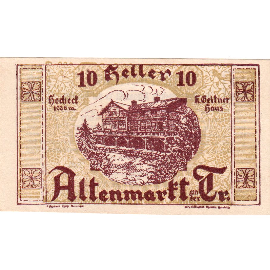 Geldschein, Österreich, Altenmarkt, 10 Heller, paysage, 1920, 1920-05-09, UNZ-