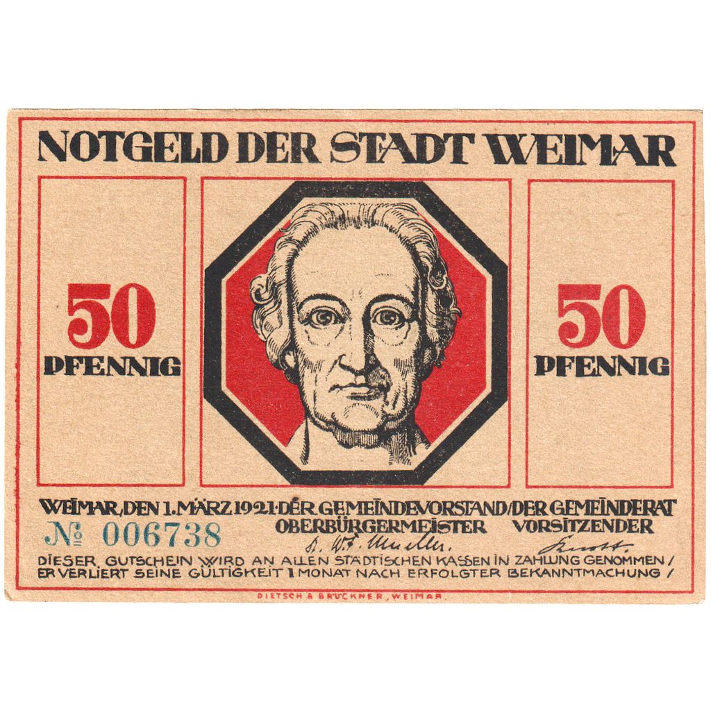 Banknot, Niemcy, Weimar, 50 Pfennig, portrait 3, 1921-03-01, UNC(63) Mehl:1398.6