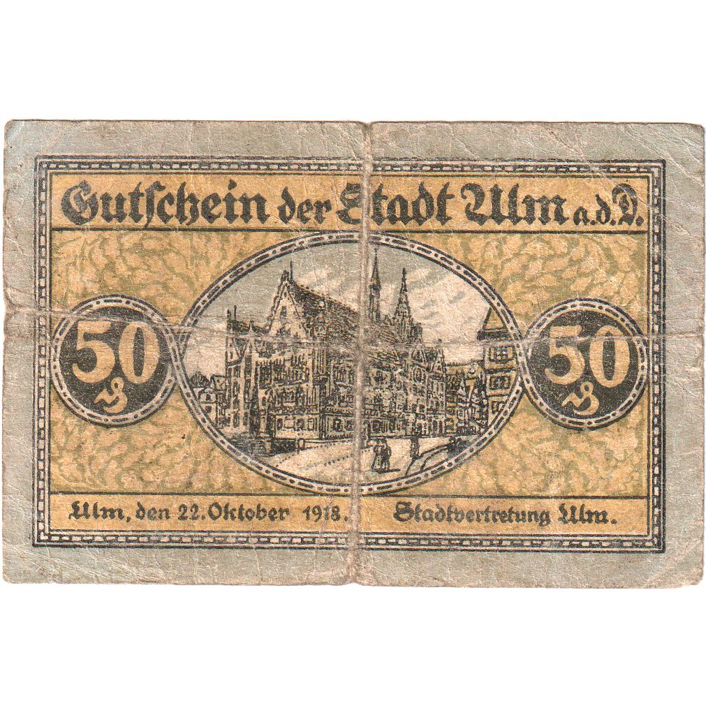 Niemcy, Ulm Stadt, 50 Pfennig, 1920-11-01, VF(30-35)