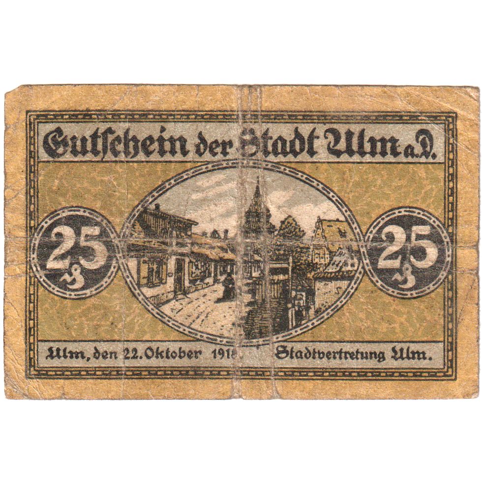 Niemcy, Ulm Stadt, 25 Pfennig, 1918-10-22, VF(30-35)