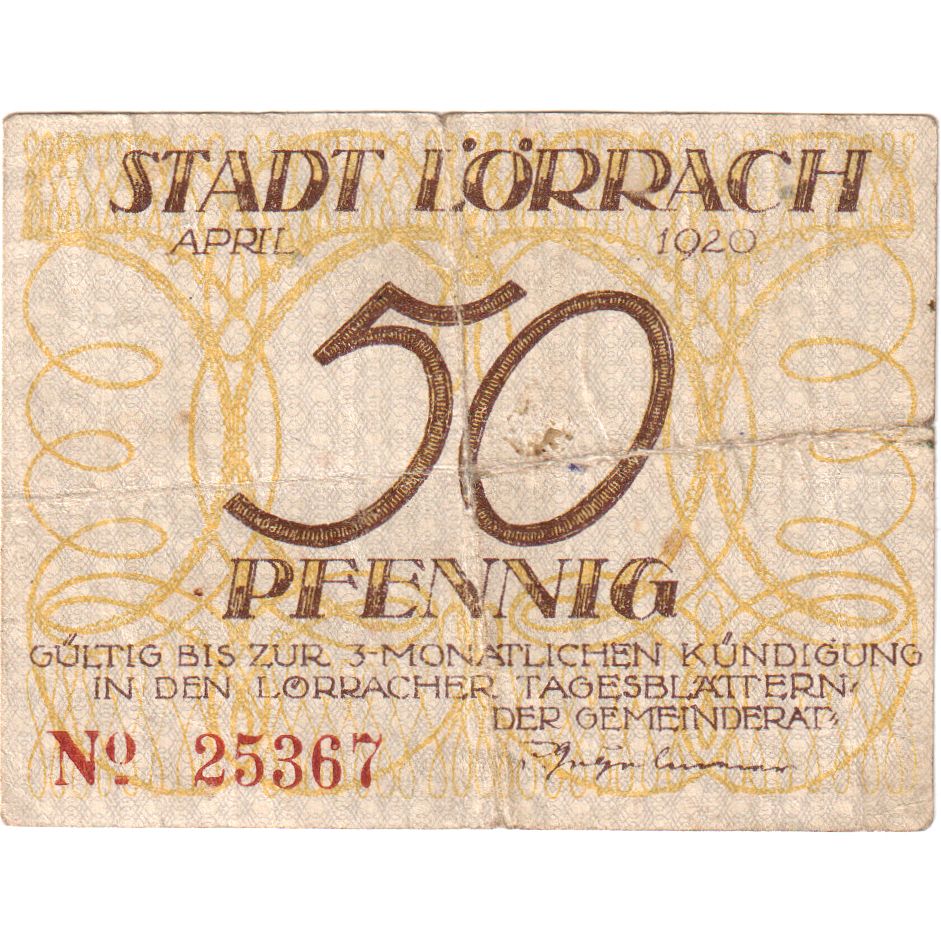 Allemagne, Lörrach Stadt, 50 Pfennig, TB+