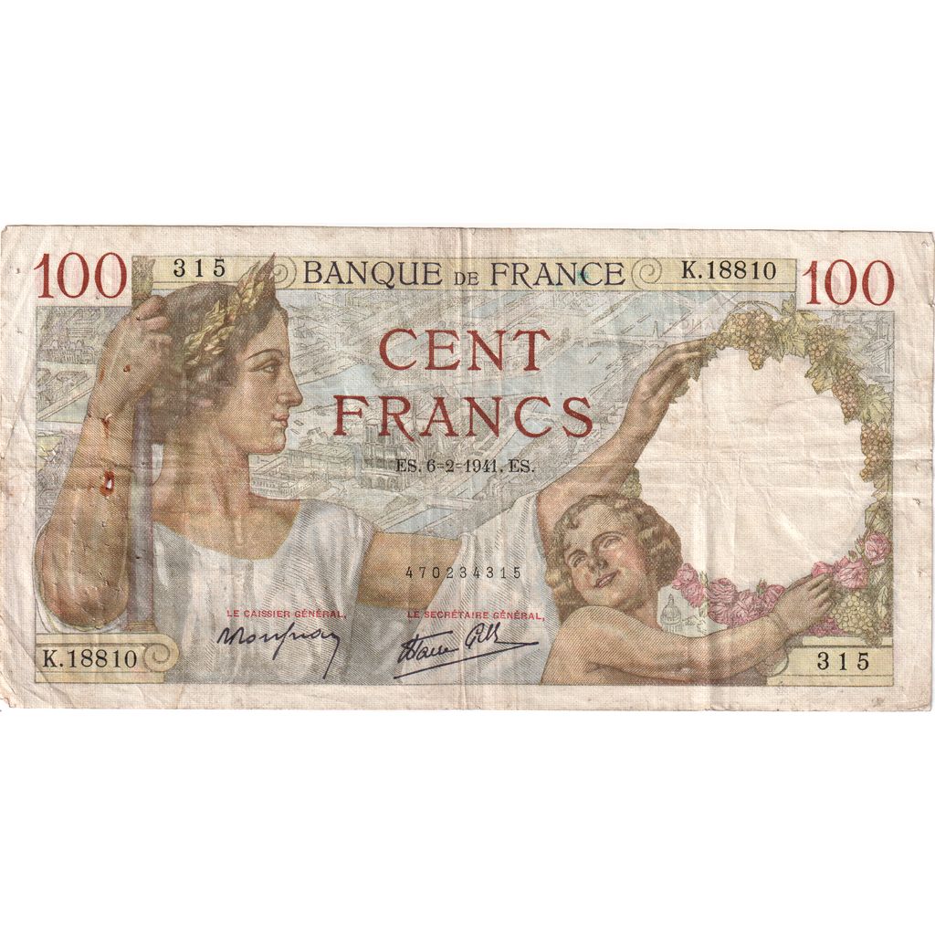 Francia, 100 Francs, Sully, 1941-02-06, K.18810, BC+