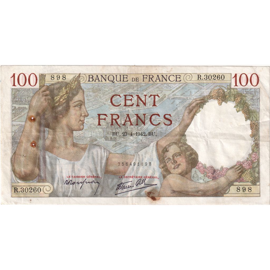 Francia, 100 Francs, Sully, 1942-04-23, R.30260, BC+