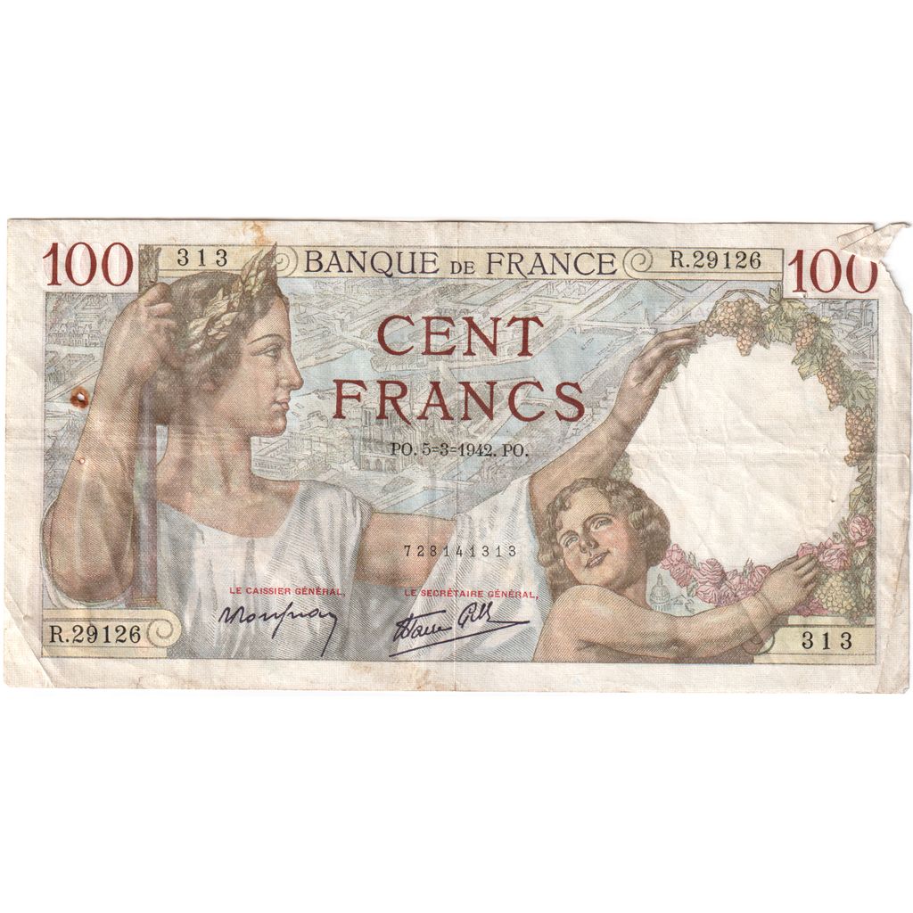 Francia, 100 Francs, Sully, 1942-03-05, R.29126, MB