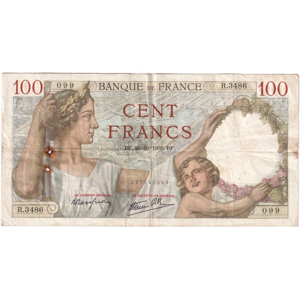 França, 100 Francs, Sully, 1939-10-26, R.3486, VF(30-35)