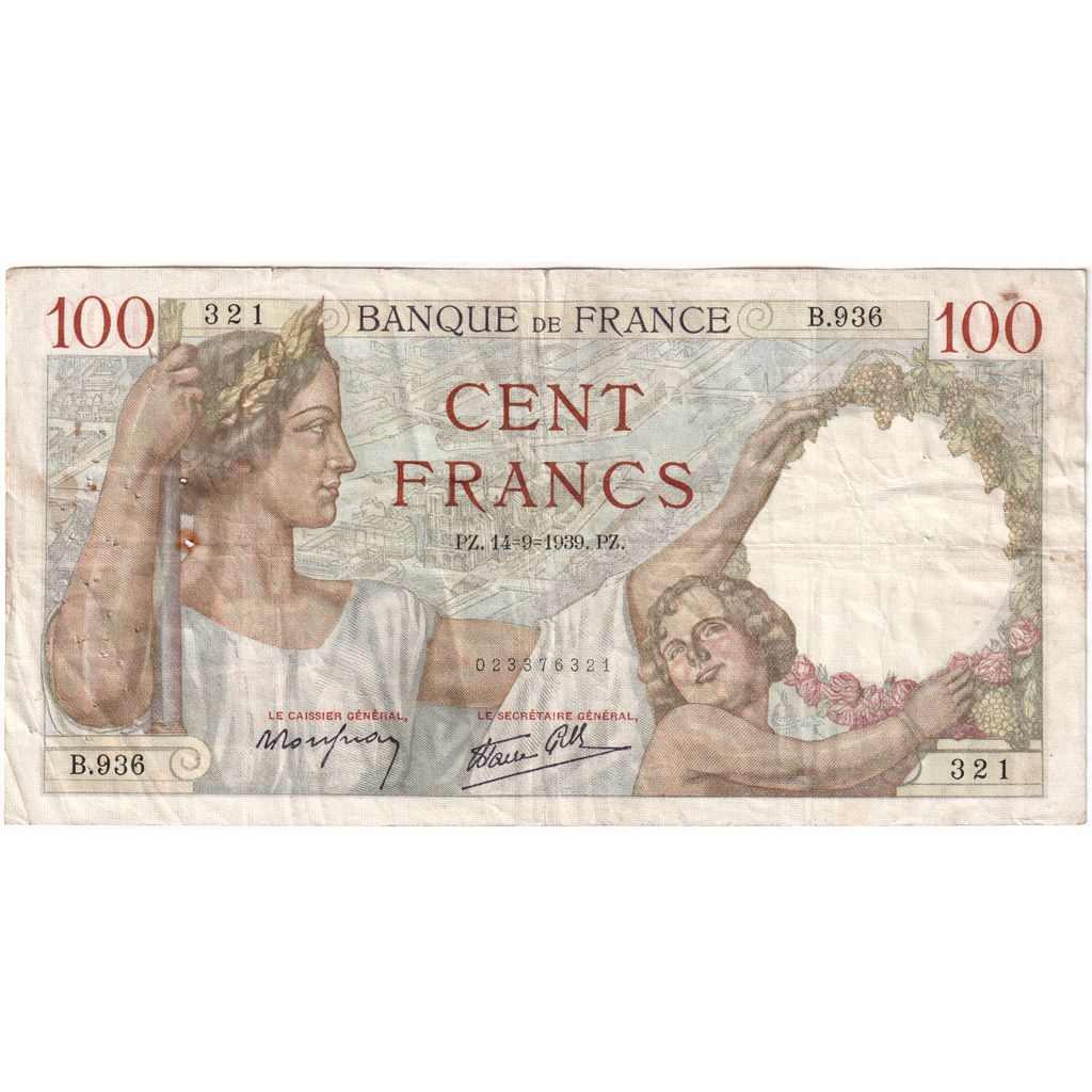 Francia, 100 Francs, Sully, 1939-09-14, B.936, BC+