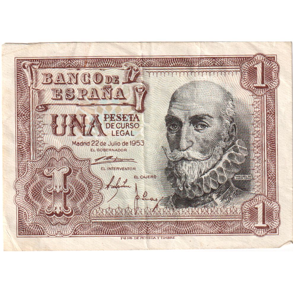 Spain, 1 Peseta, 1953-07-22, AU(55-58)