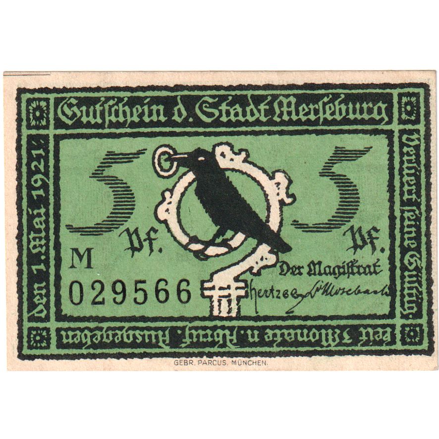 Banknot, Niemcy, Merseburg Stadt, 5 Pfennig, personnage, 1921, 1921-05-01