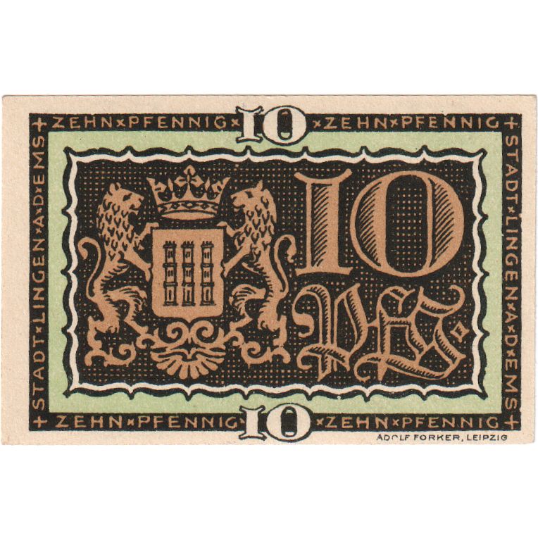 Alemania, Lingen Stadt, 10 Pfennig, UNC