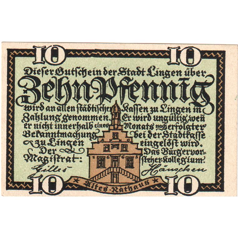 Alemania, Lingen Stadt, 10 Pfennig, UNC