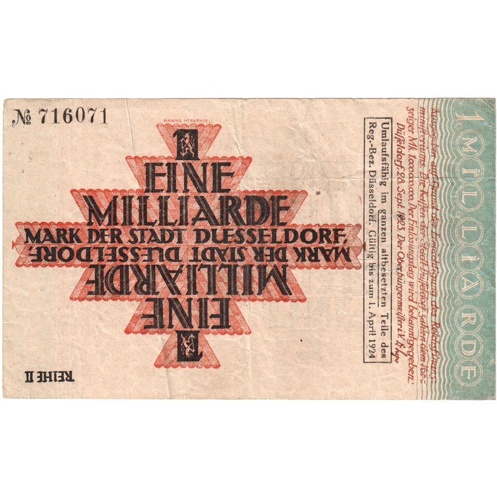 Alemania, Düsseldorf, 1 Milliard Mark, 1924-04-01, MBC