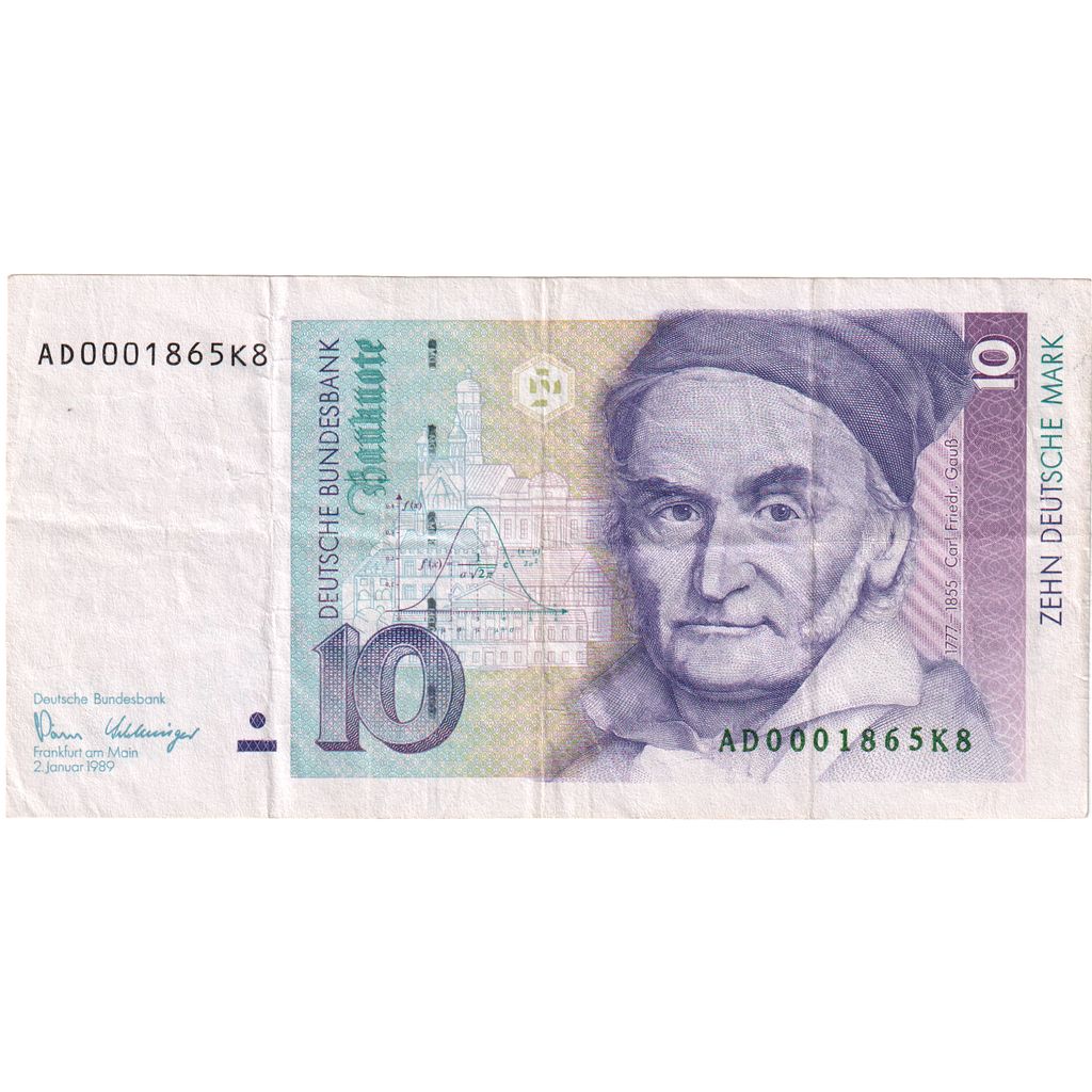 GERMANY - FEDERAL REPUBLIC, 10 Deutsche Mark, 1989-01-02, EF(40-45)