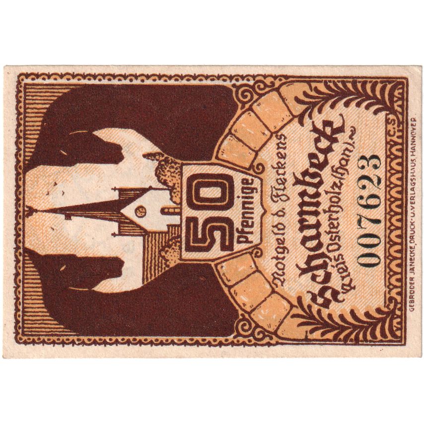 Banknot, Niemcy, Scharmbeck Stadt, 50 Pfennig, Eglise, 1920, 1920-12-01