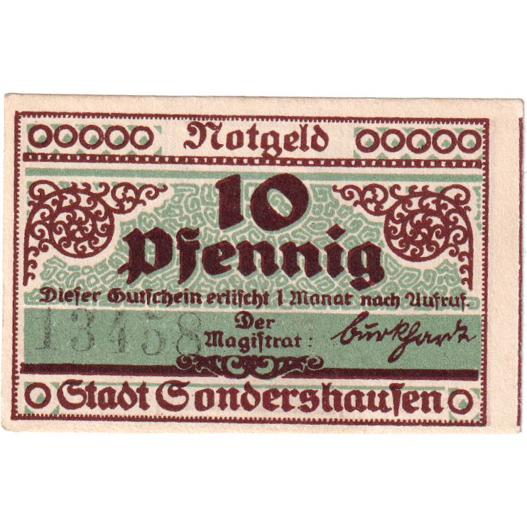 Niemcy, Sondershausen, 10 Pfennig, Undated (1921), UNC(63)