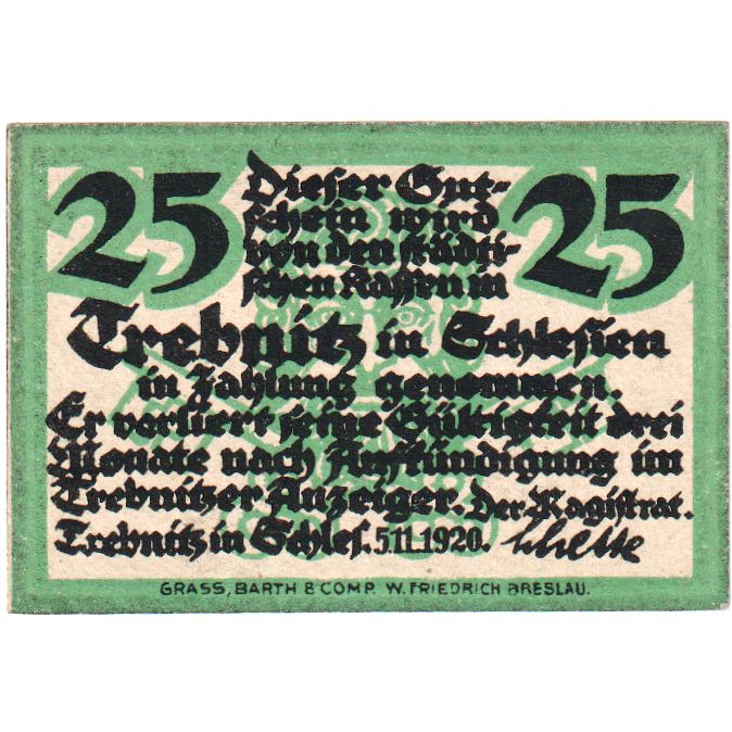 Allemagne, Trebnitz, 25 Pfennig, 1920-11-05, SPL