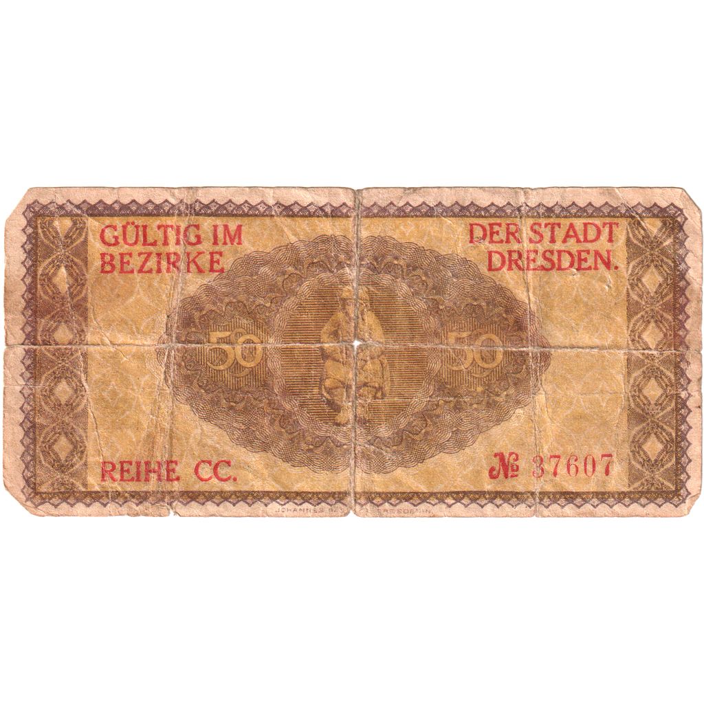 Niemcy, Dresden Stadt, 50 Pfennig, 1918-12-31, VF(20-25)