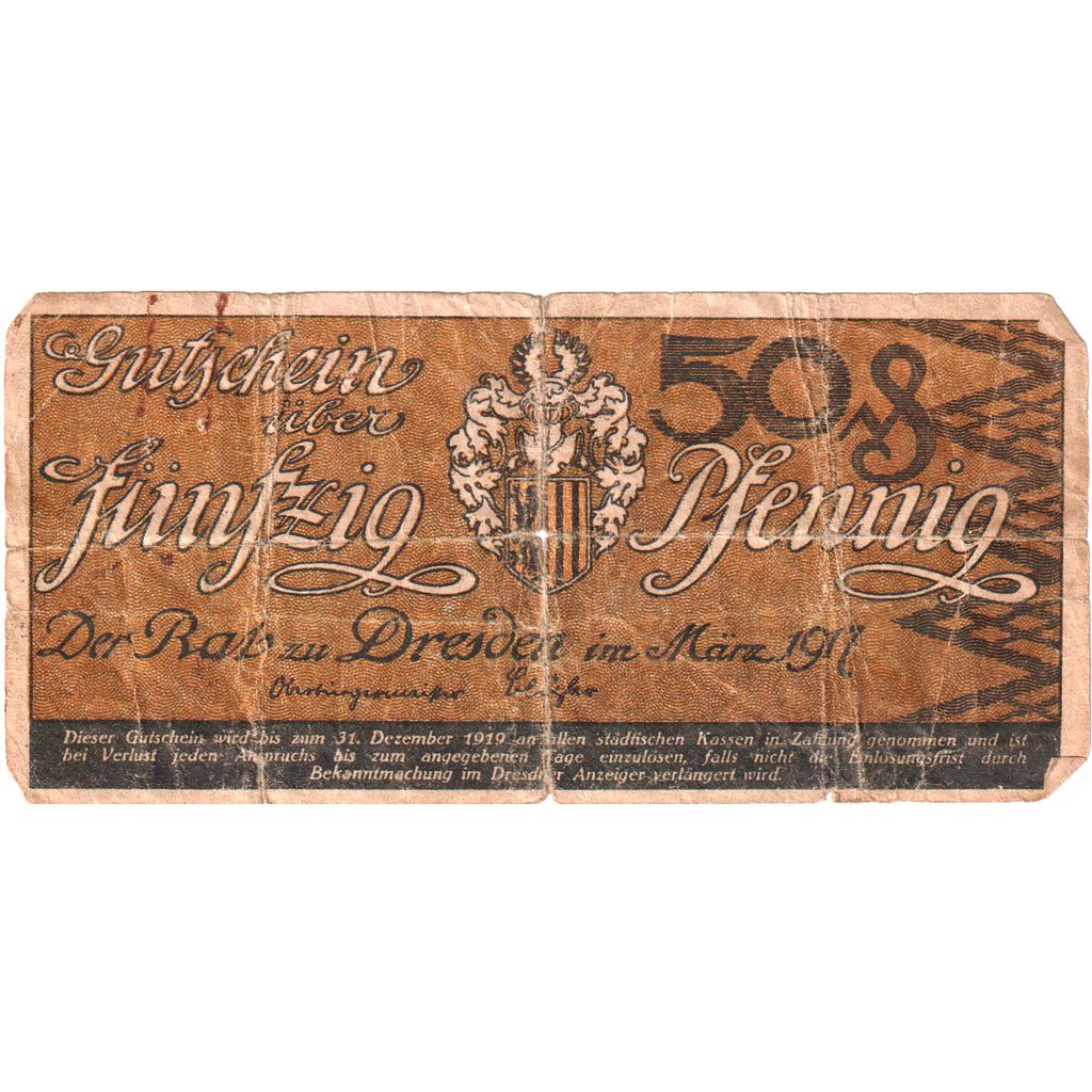 Niemcy, Dresden Stadt, 50 Pfennig, 1918-12-31, VF(20-25)