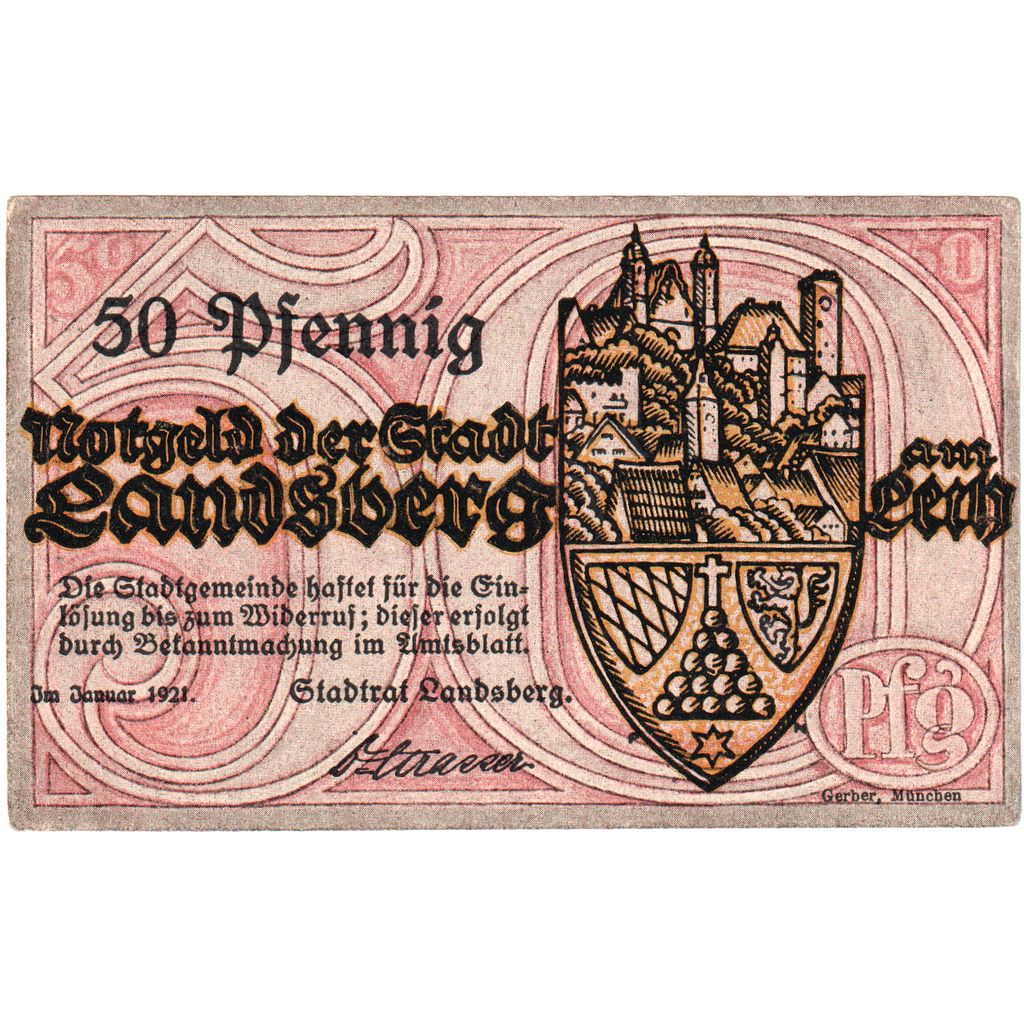 Germany, Landsberg am Lech Stadt, 50 Pfennig, AU(55-58)