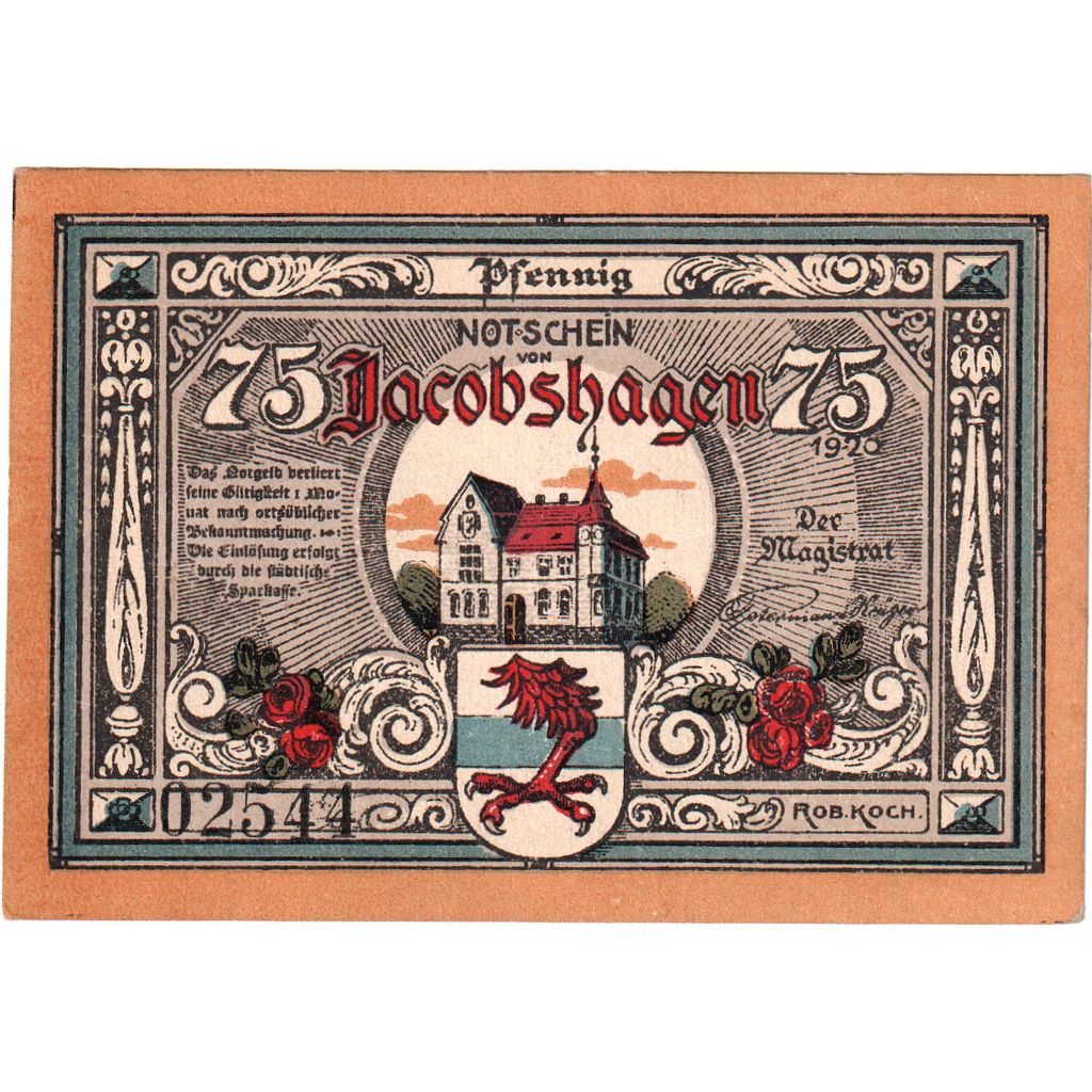 Banknote, Germany, Jacobshagen, 75 Pfennig, ange, 1920, Undated, UNC(65-70)