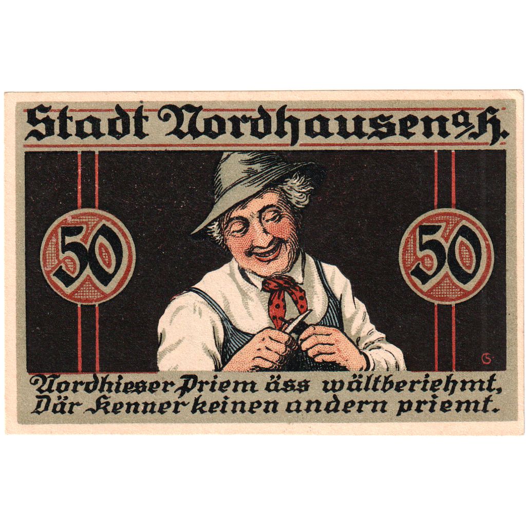 Banknote, Germany, Nordhausen Stadt, 50 Pfennig, personnage, 1921, 1921-05-01