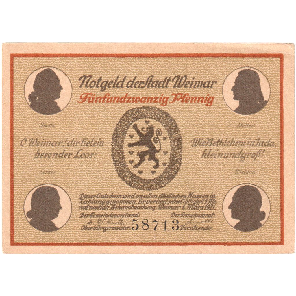 Banknote, Germany, Weimar Stadt, 25 Pfennig, paysage, 1921, 1921-03-01