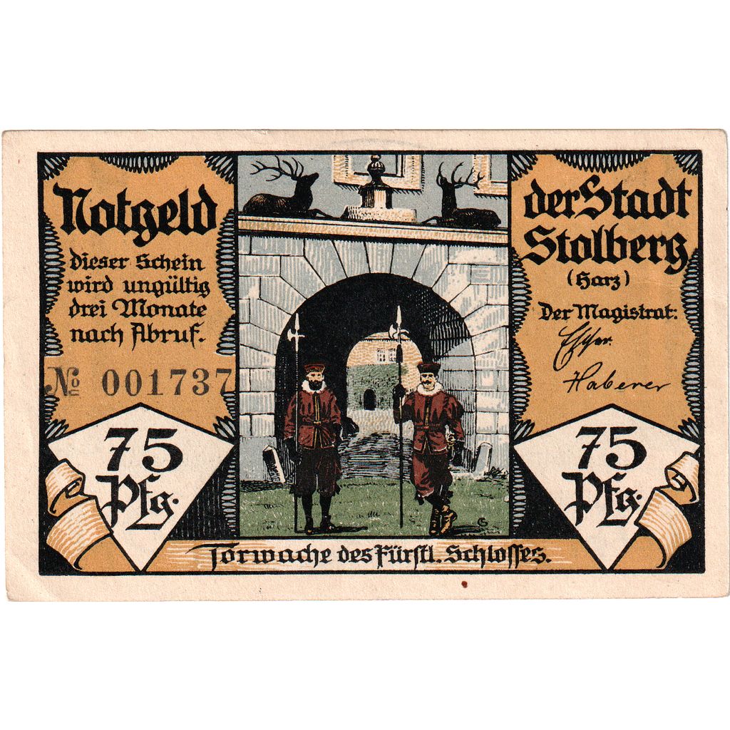 Niemcy, Stolberg, 75 Pfennig, UNC(63)