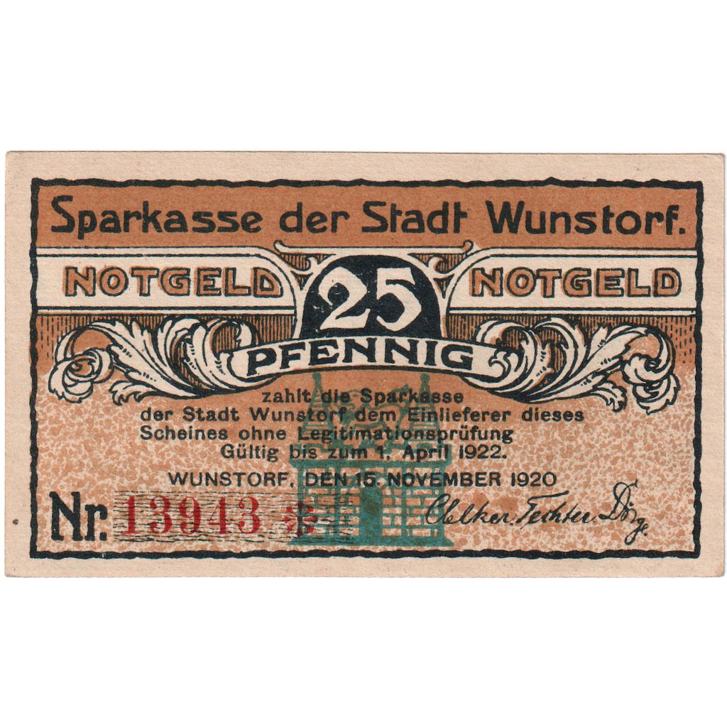 Niemcy, Wunstorf, 25 Pfennig, 1922-12-31, UNC(63)