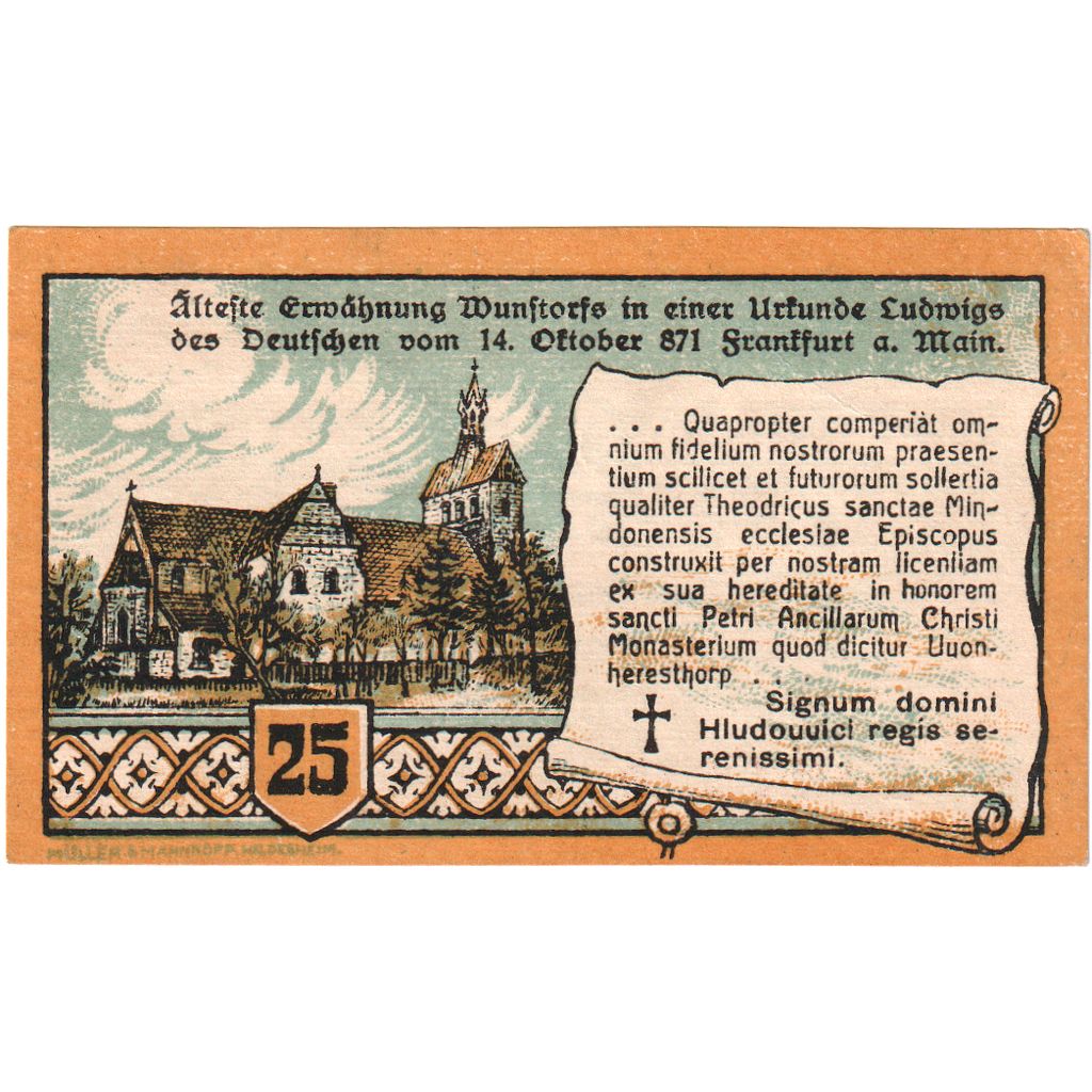 Niemcy, Wunstorf, 25 Pfennig, 1922-12-31, UNC(63)