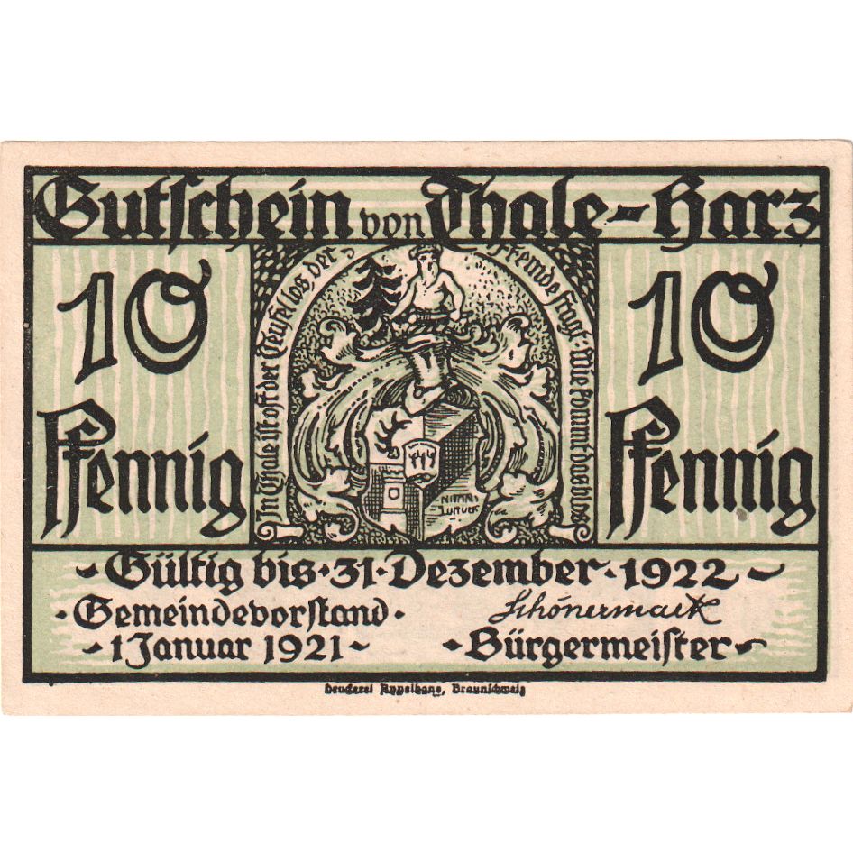 Germany, Thale a.Harz Stadt, 10 Pfennig, 1922-12-31, UNC(63)