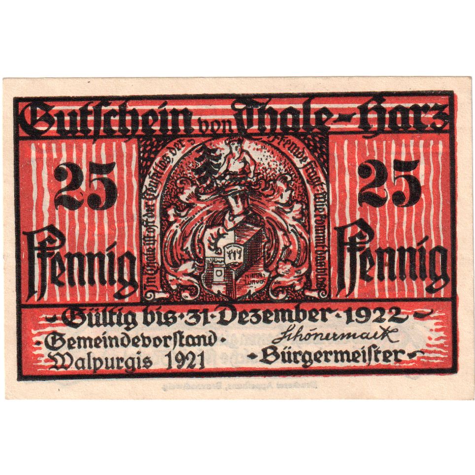 Banknot, Niemcy, Thale a.Harz Stadt, 25 Pfennig, personnage, 1922, 1922-12-31