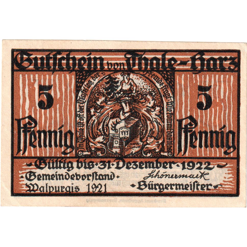 Geldschein, Deutschland, Thale a.Harz Stadt, 5 Pfennig, Maison, 1922