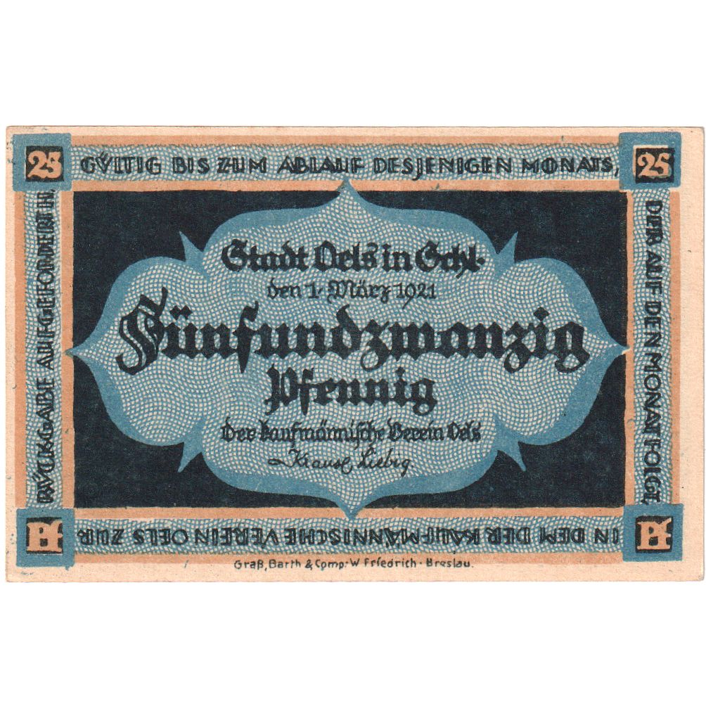 Niemcy, Oels, 25 Pfennig, UNC(63)