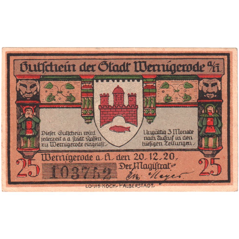 Deutschland, Wernigerode Stadt, 25 Pfennig, 1920-12-20, UNZ-