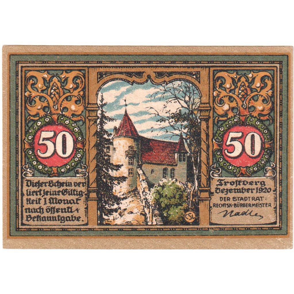 Banknote, Germany, Trostberg, 50 Pfennig, Blason, 1920, UNC(63), Mehl:1348.1