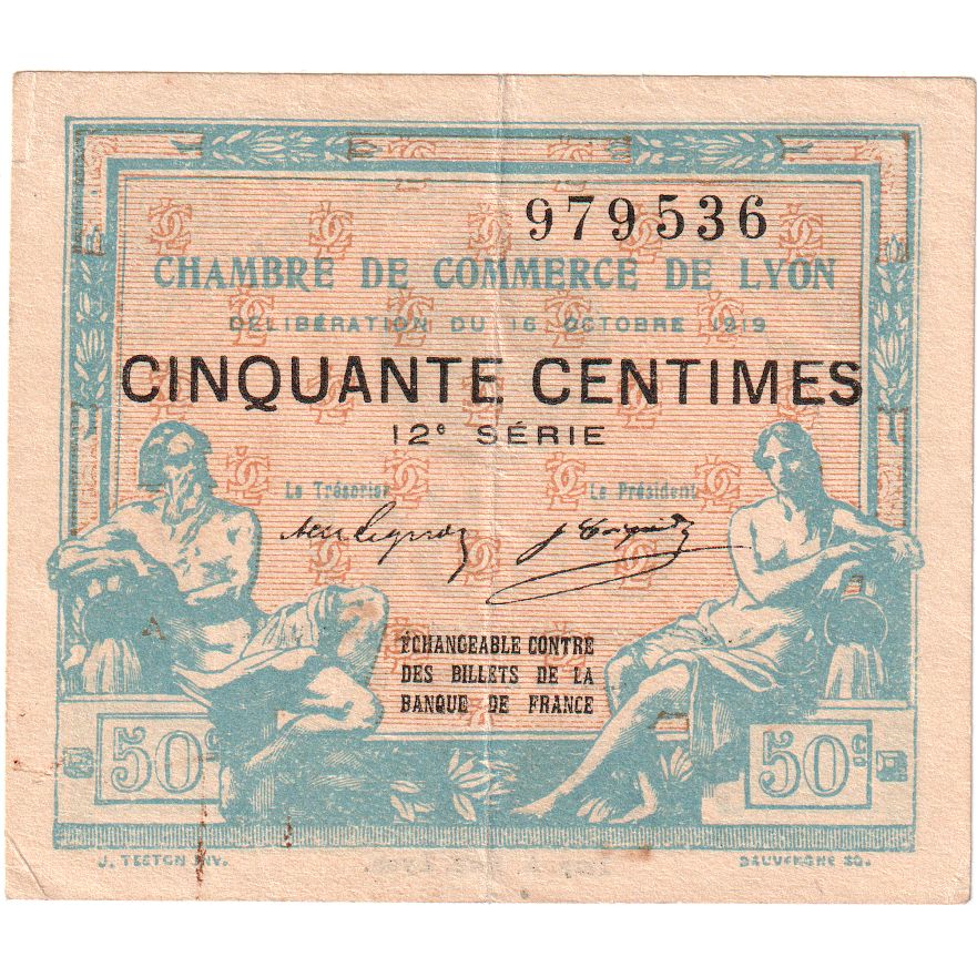 França, Lyon, 50 Centimes, 1920-02-19, AU(55-58), Pirot:77-20