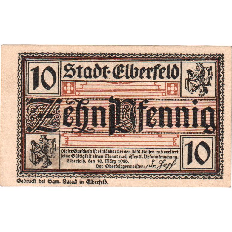 Allemagne, Elberfeld Stadt, 10 Pfennig, 1920-03-10, SPL