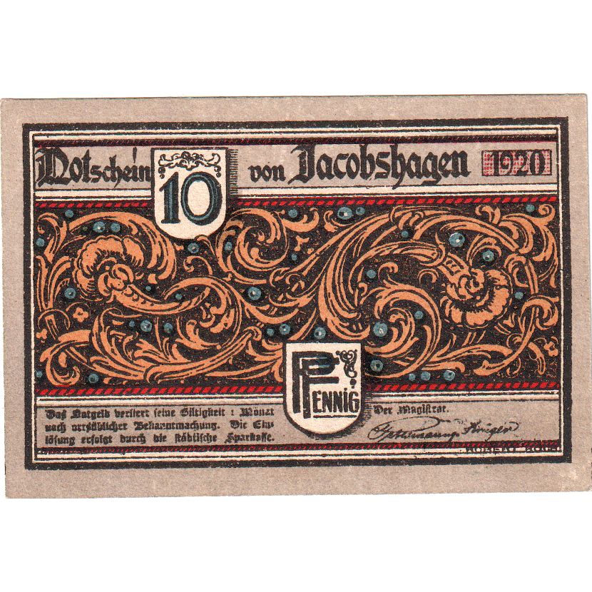 Germany, Jacobshagen, 10 Pfennig, AU(55-58)