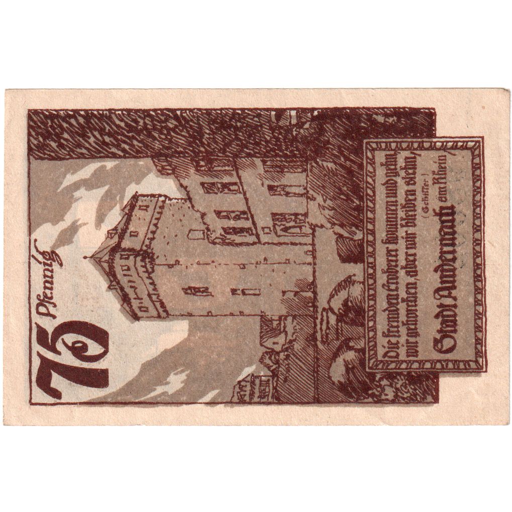 Banknote, Germany, Andernach, 75 Pfennig, Ecusson, 1920, 1920-12-01, UNC(63)
