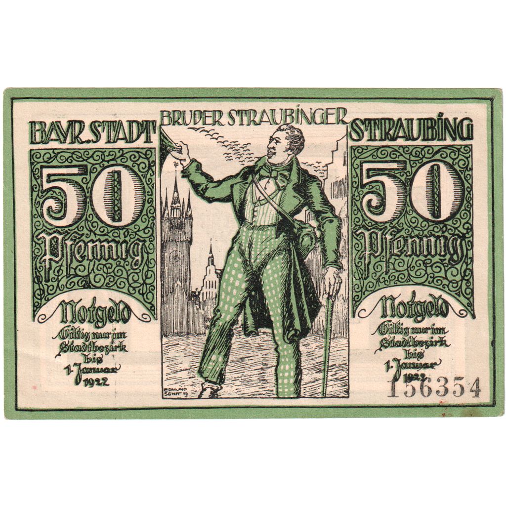 Banknote, Germany, Straubing Stadt, 50 Pfennig, valeur faciale, 1921