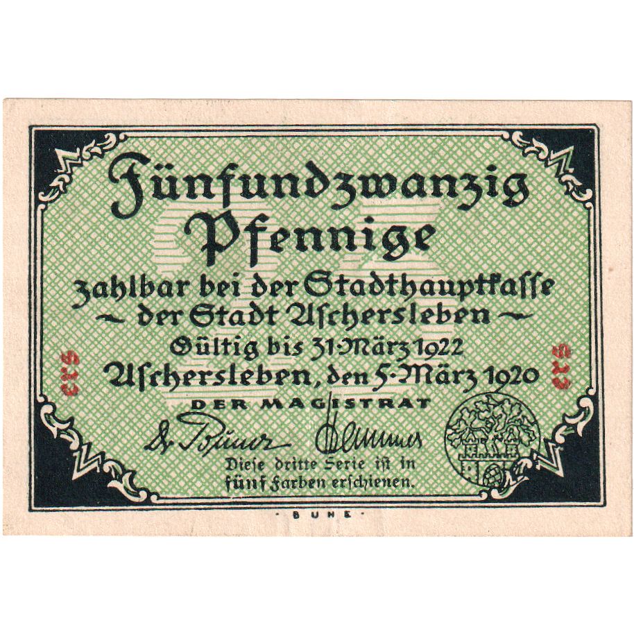 Germany, Aschersleben, 25 Pfennig, 1920-03-05, UNC(63)