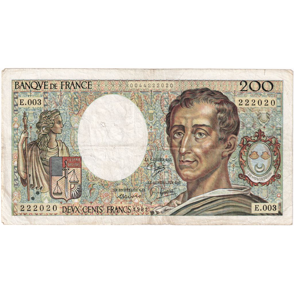 França, 200 Francs, Montesquieu, E.003, VF(30-35)