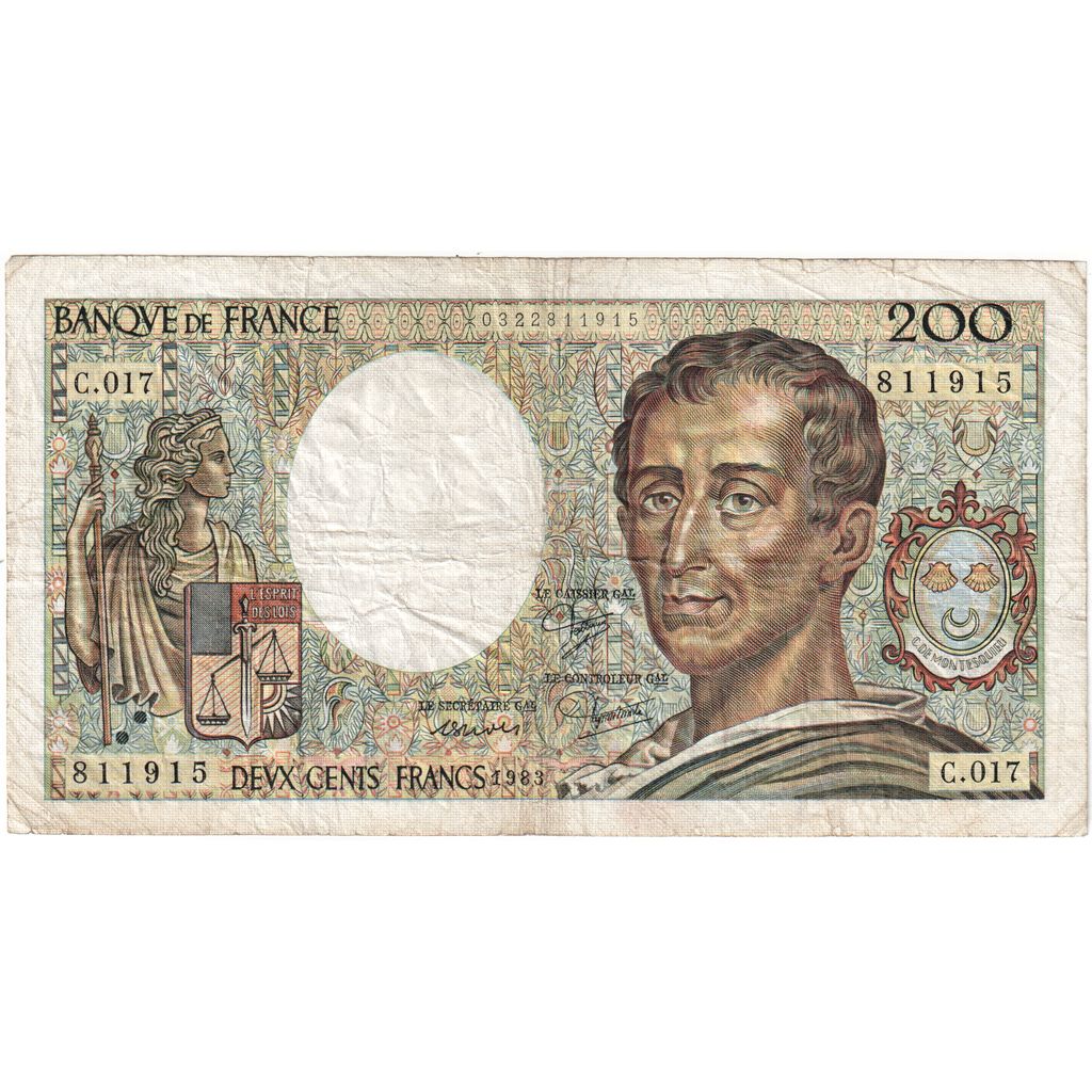 Francja, 200 Francs, Montesquieu, C.017, VF(20-25)