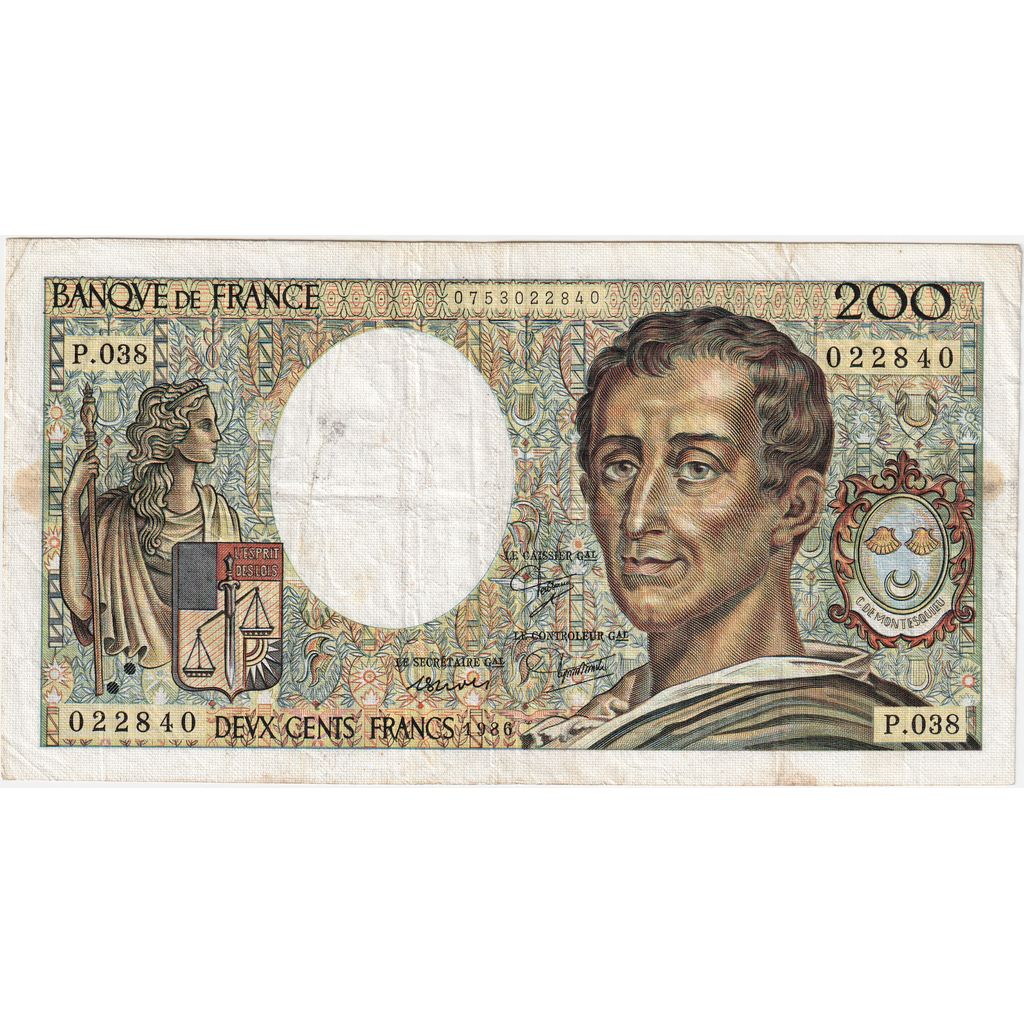 Francja, 200 Francs, Montesquieu, P.038, VF(30-35)