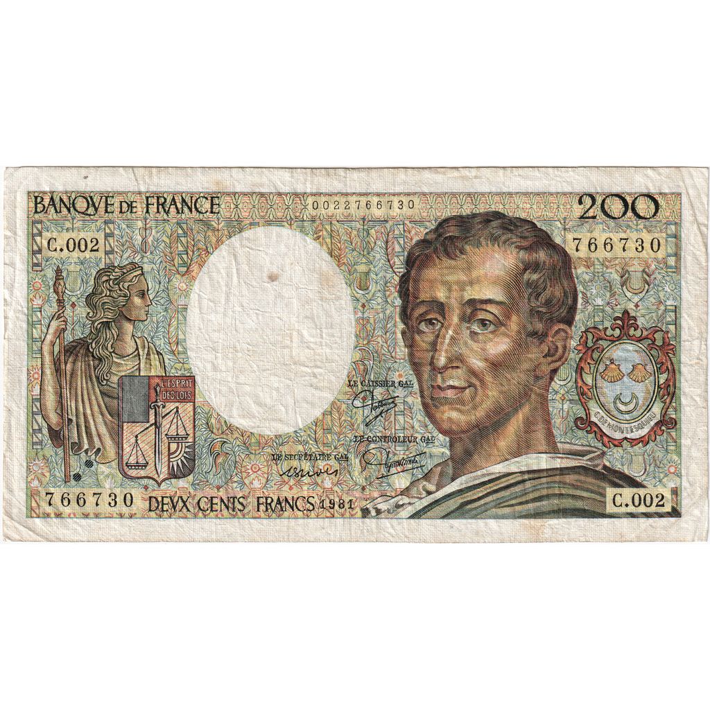 Francja, 200 Francs, Montesquieu, C.002, VF(20-25)