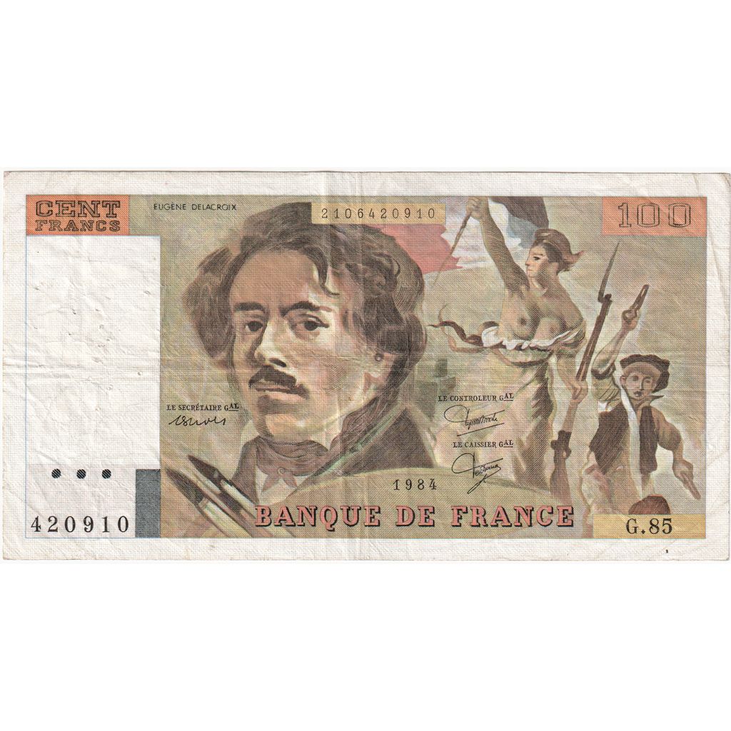 Francia, 100 Francs, Delacroix, G.85, BC+