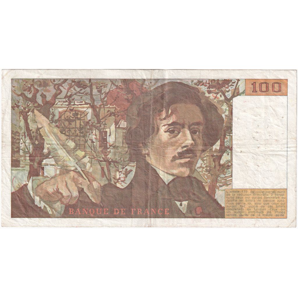 Francia, 100 Francs, Delacroix, G.85, BC+