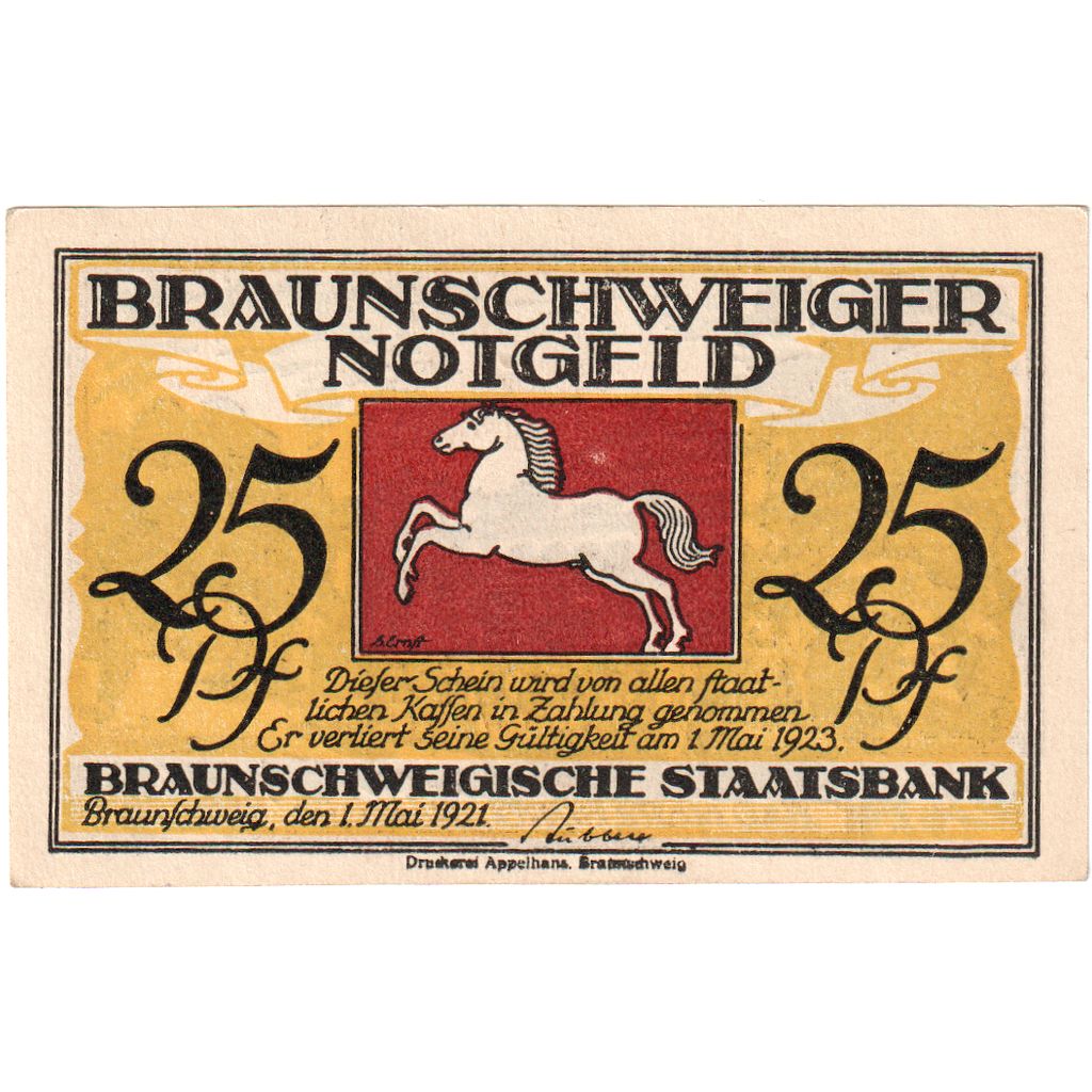 Banknot, Niemcy, Braunschweig Braunschweigische Staatsbank, 25 Pfennig, place